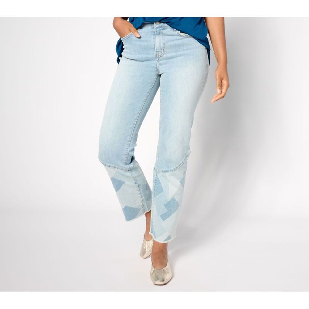 Amiee Lynn Women's Petite Pants 32P Printed Straight Leg Jeans Blue A632694